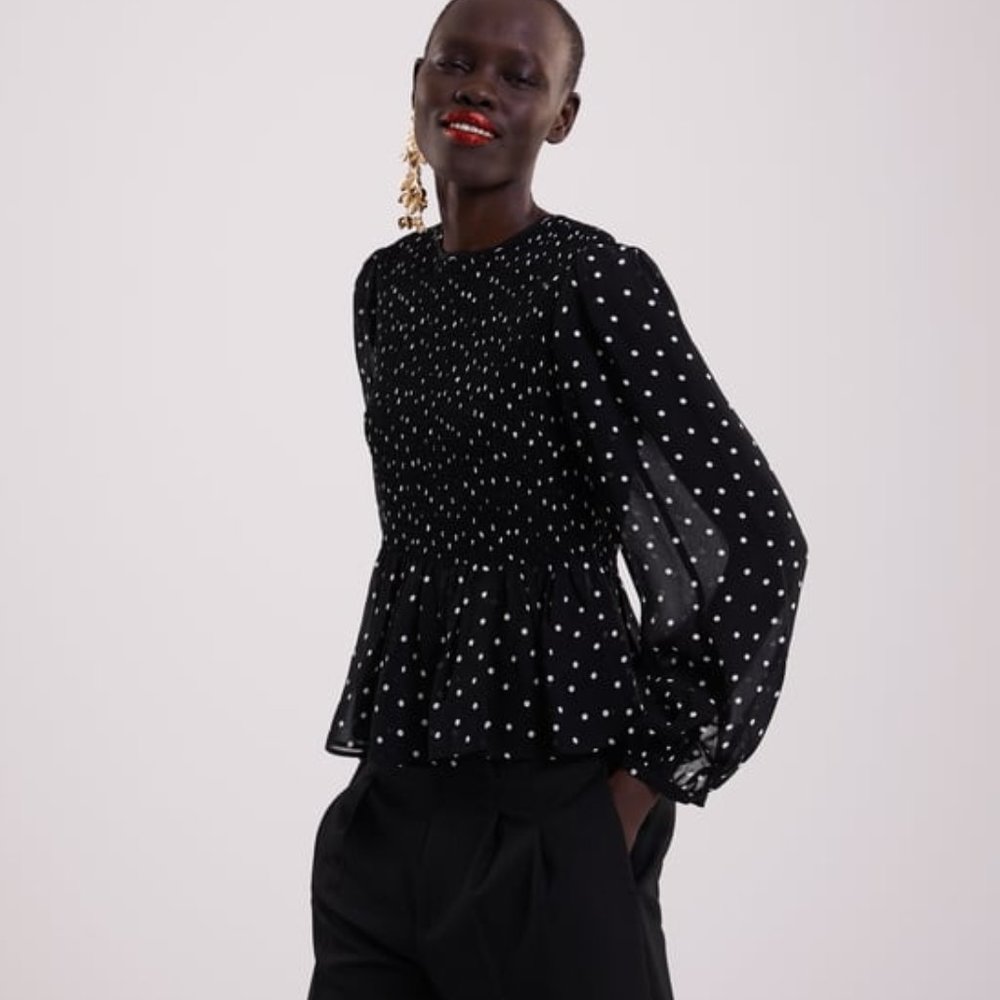 Zara Black and White Polka Dot Blouse